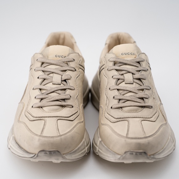 size 12G - Gucci Rhyton Distressed Sneaker Ivory Leather - Picture 2 of 12